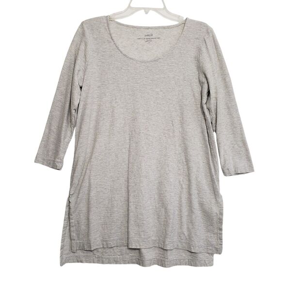 purejill Woman's 3/4 Sleeve 100% Cotton High-Low Tunic Grey Blouse, Size Small - Picture 1 of 8